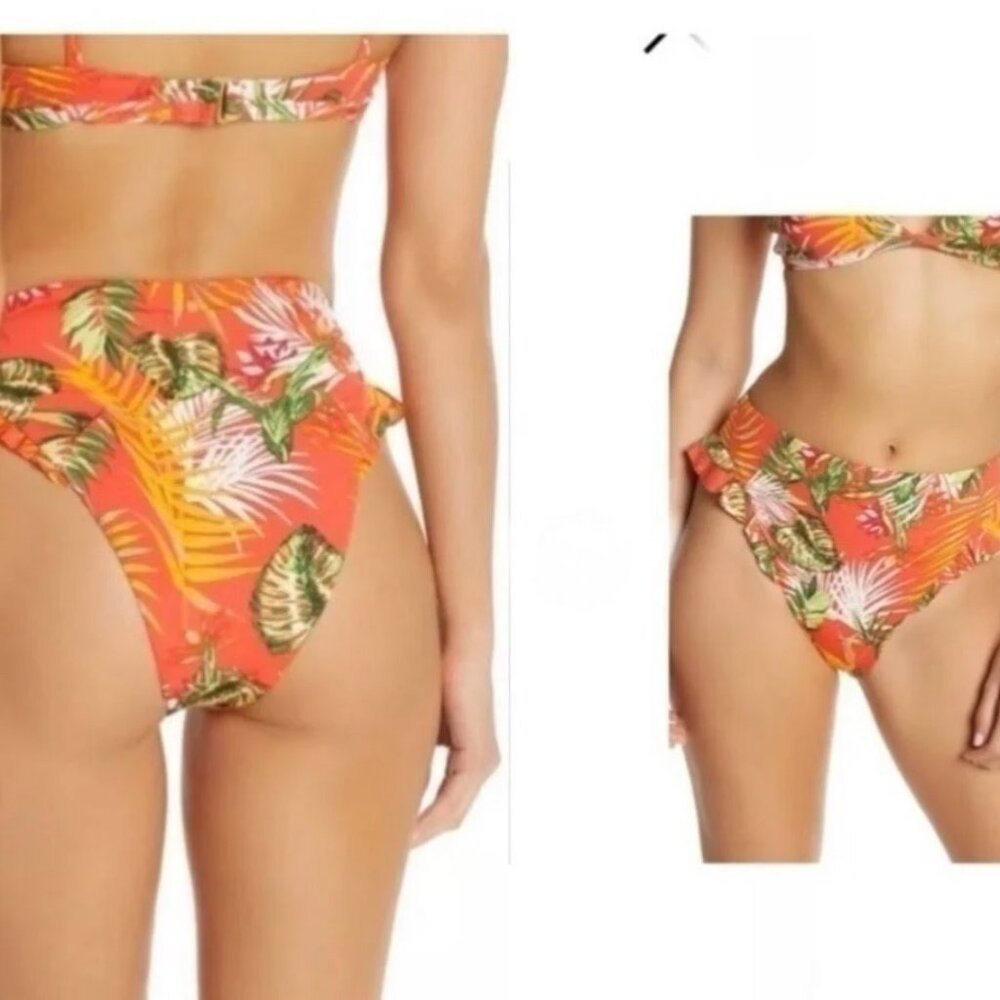 New Dolce Vita Tropical Ruffle Bikini Bottoms Size M - Picture 3 of 8